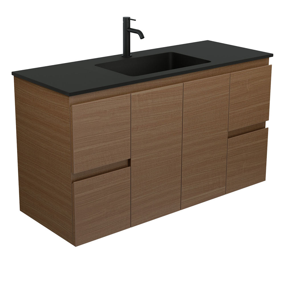 Fienza Montana Solid Surface Wall Hung Cabinet Only 1200mm (1 Taphole) Walnut MON120WA