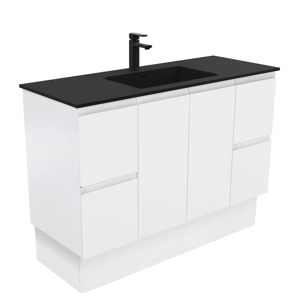 Fienza Montana Solid Surface Fingerpull On Kickboard Cabinet Only 1200mm (1 Taphole) Satin White MON120ZK