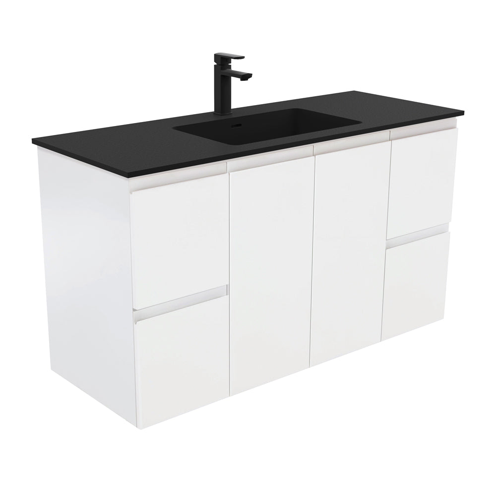 Fienza Montana Solid Surface Fingerpull Wall Hung Cabinet Only 1200mm (1 Taphole) Satin White MON120Z