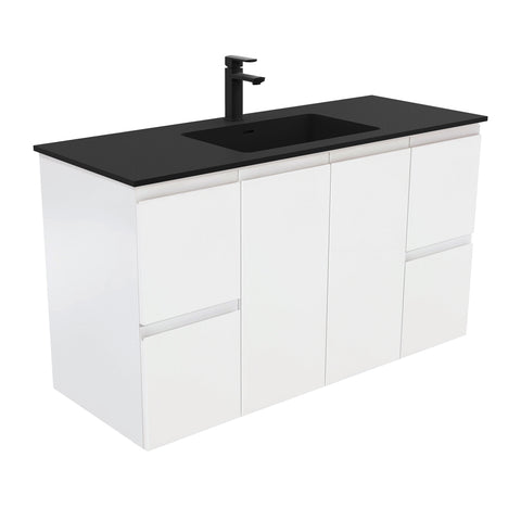 Fienza Montana Solid Surface Fingerpull Wall Hung Cabinet Only 1200mm (1 Taphole) Satin White MON120Z