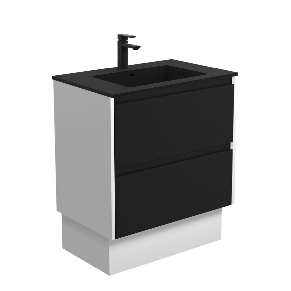 Fienza Montana Amato On Kickboard Vanity 750mm Satin Black w/ Satin White Panels (1 Taphole) MON75BBWK