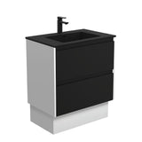 Fienza Montana Amato On Kickboard Vanity 750mm Satin Black w/ Satin White Panels (1 Taphole) MON75BBWK