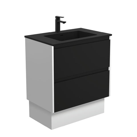 Fienza Montana Amato On Kickboard Vanity 750mm Satin Black w/ Satin White Panels (1 Taphole) MON75BBWK