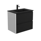 Fienza Montana Amato Wall Hung Vanity 750mm Satin Black w/ Satin White Panels (1 Taphole) MON75BBW