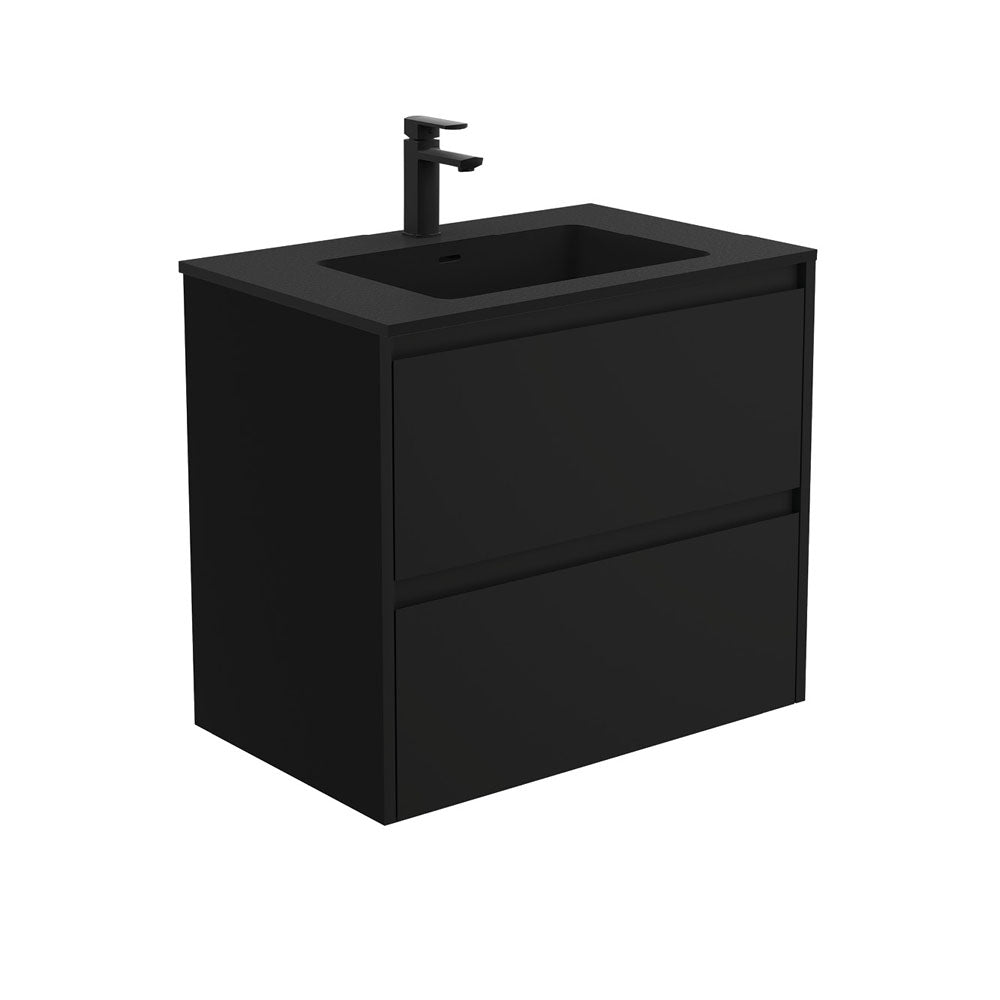 Fienza Montana Amato Wall Hung Vanity (1 Taphole) 750mm Satin Black MON75BB