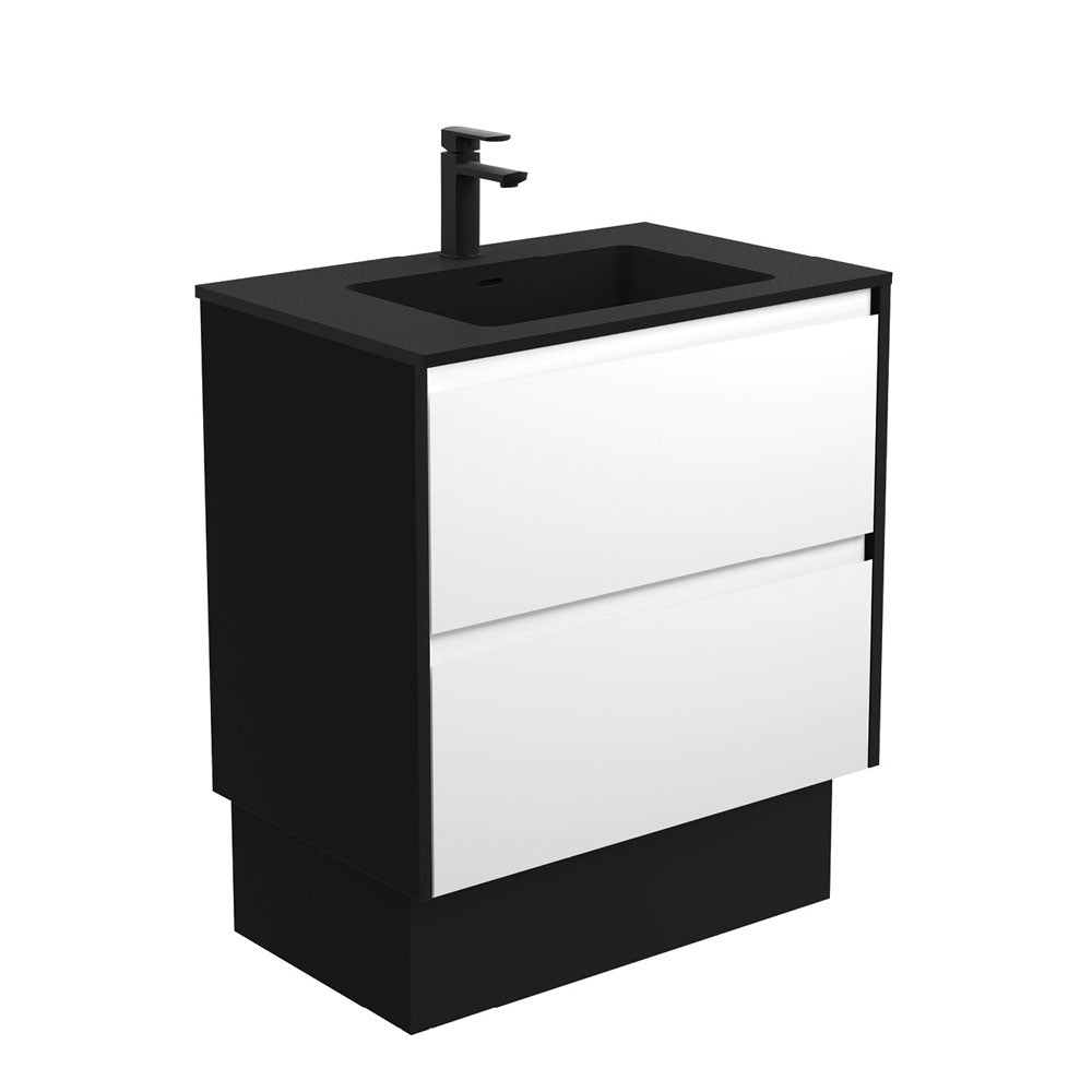 Fienza Montana Amato On Kickboard Vanity 750mm Satin White w/ Satin Black Panels (1 Taphole) MON75BWBK