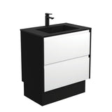 Fienza Montana Amato On Kickboard Vanity 750mm Satin White w/ Satin Black Panels (1 Taphole) MON75BWBK