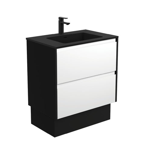 Fienza Montana Amato On Kickboard Vanity 750mm Satin White w/ Satin Black Panels (1 Taphole) MON75BWBK