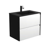Fienza Montana Amato Wall Hung Vanity 750mm Satin White w/ Satin Black Panels (1 Taphole) MON75BWB