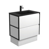 Fienza Montana Amato On Kickboard Vanity 750mm Satin White w/ Matte Black Frames (1 Taphole) MON75BWFK