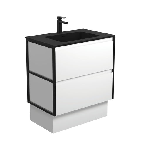 Fienza Montana Amato On Kickboard Vanity 750mm Satin White w/ Matte Black Frames (1 Taphole) MON75BWFK