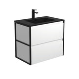 Fienza Montana Amato Wall Hung Vanity 750mm Satin White w/ Matte Black Frames (1 Taphole) MON75BWF