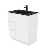 Fienza Montana Solid Surface On Kickboard Fingerpull Cabinet Only 750mm Left (1 Taphole) Gloss White MON75CL