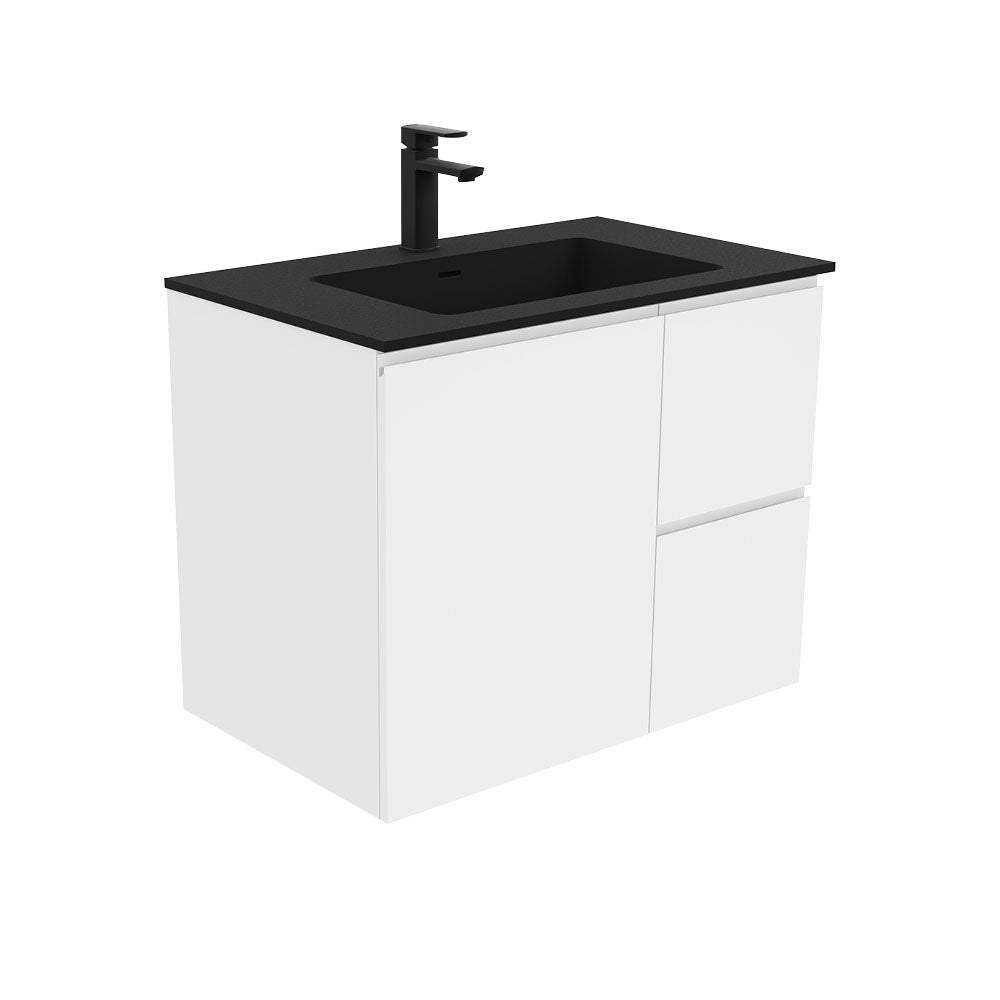 Fienza Montana Solid Surface Wall Hung Fingerpull Cabinet Only 750mm Right (1 Taphole) Gloss White MON75FR