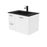 Fienza Montana Solid Surface Uni Wall Hung Cabinet Only 750mm Left Drawers w/ Handles (1 Taphole) Gloss White MON75JL