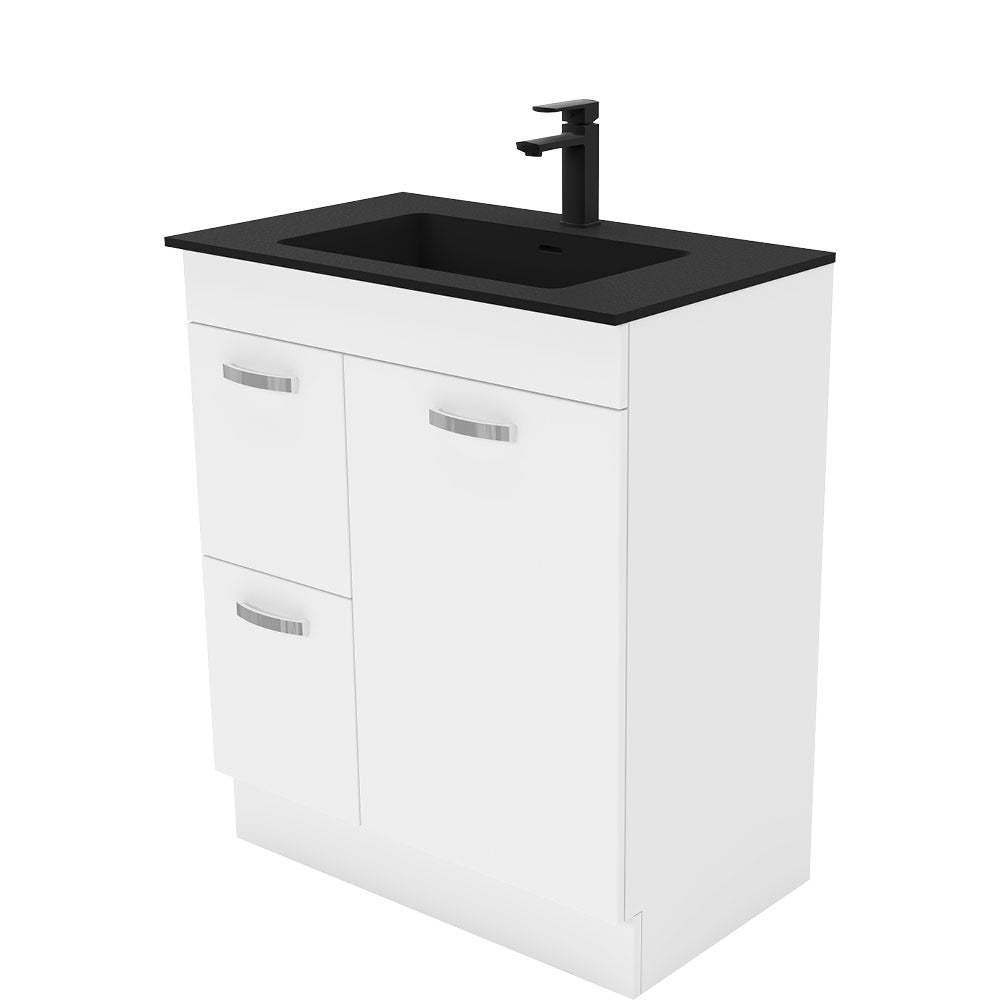 Fienza Montana Solid Surface Uni On Kickboard Cabinet Only 750mm Left Drawers w/ Solid Doors (1 Taphole) Gloss White MON75NKWL