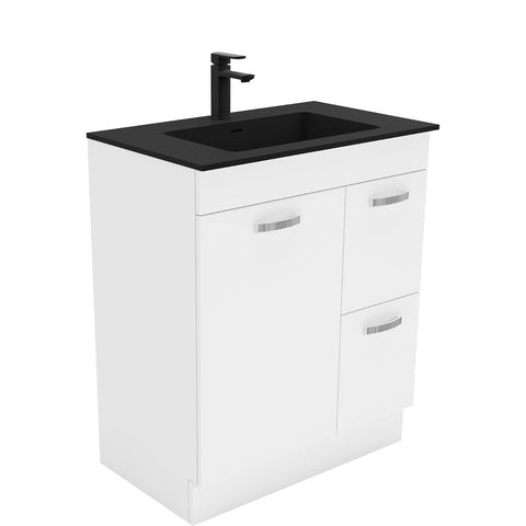 Fienza Montana Solid Surface Uni On Kickboard Cabinet Only 750mm Right Drawers w/ Solid Doors (1 Taphole) Gloss White MON75NKWR