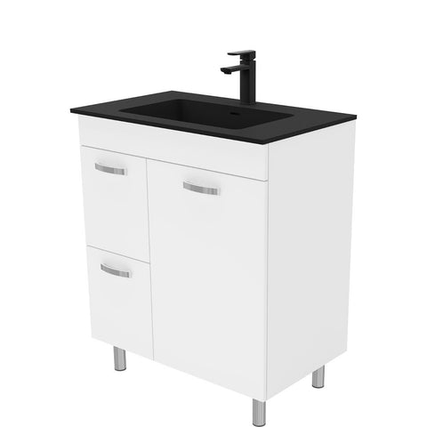 Fienza Montana Solid Surface Uni Cabinet Only 750mm Left Hand Drawers w/ Solid Doors (1 Taphole) Gloss White MON75NLWL
