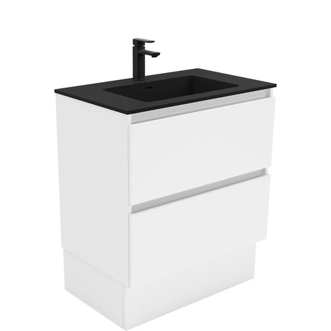 Fienza Montana Solid Surface Quest On Kickboard Cabinet Only 750mm 2 Drawers (1 Taphole) Gloss White MON75QK