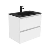 Fienza Montana Solid Surface Quest Wall Hung Cabinet Only 750mm 2 Drawers (1 Taphole) Gloss White MON75Q