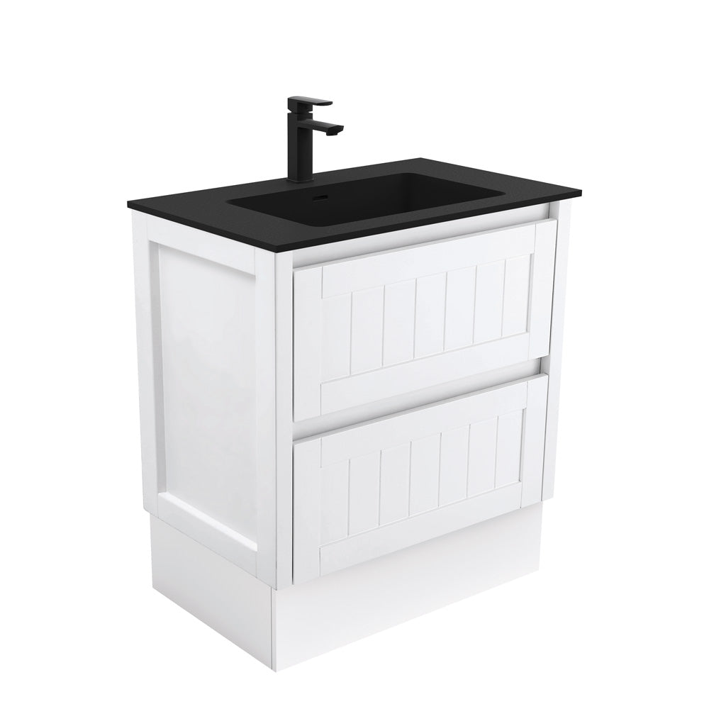 Fienza Montana Solid Surface Hampton On Kickboard Cabinet Only 750mm (1 Taphole) Gloss White MON75TK