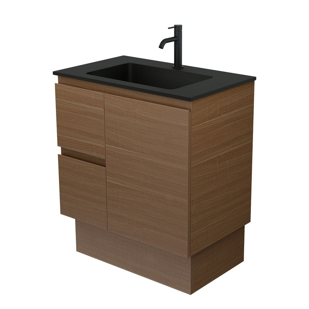 Fienza Montana Solid Surface On Kickboard Cabinet Only 750mm Left (1 Taphole) Walnut MON75WAKL