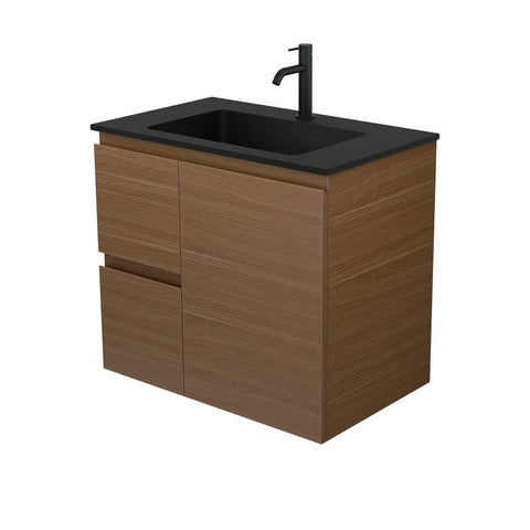 Fienza Montana Solid Surface Wall Hung Cabinet Only 750mm Left (1 Taphole) Walnut MON75WAL