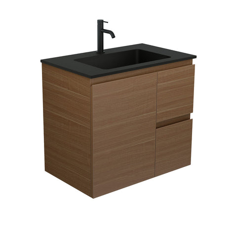 Fienza Montana Solid Surface Wall Hung Cabinet Only 750mm Right (1 Taphole) Walnut MON75WAR