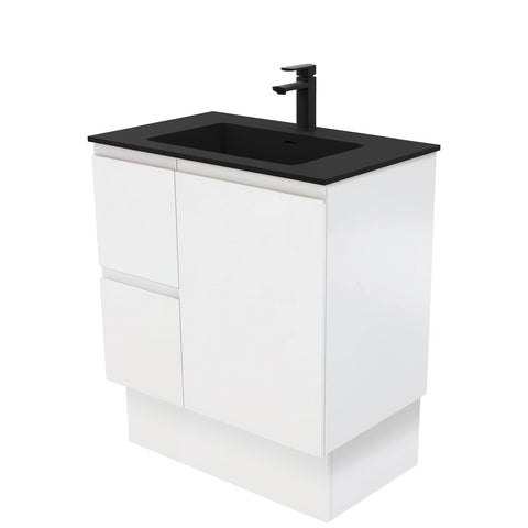 Fienza Montana Solid Surface Fingerpull On Kickboard Cabinet Only 750mm (1 Taphole) Satin White MON75ZKL