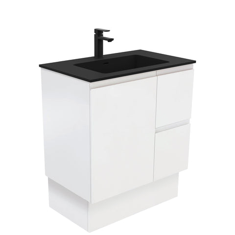 Fienza Montana Solid Surface Fingerpull On Kickboard Cabinet Only 750mm Right (1 Taphole) Satin White MON75ZKR