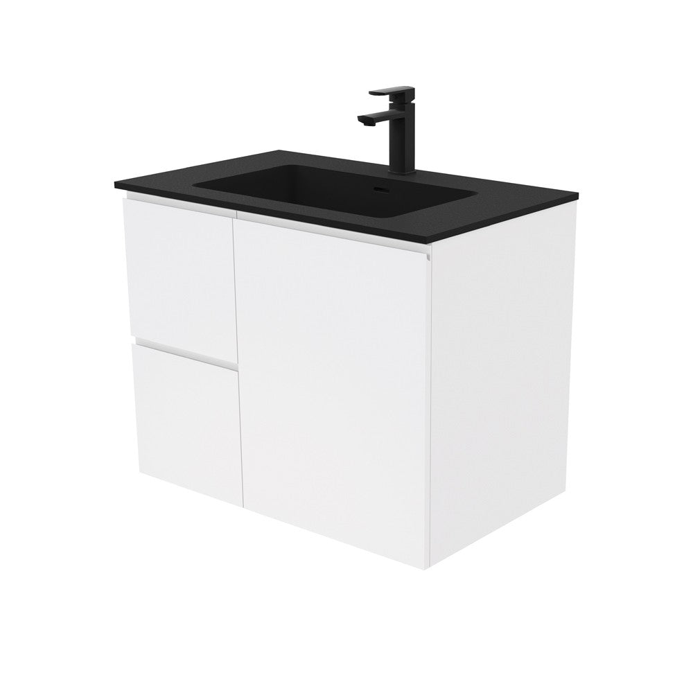 Fienza Montana Solid Surface Fingerpull Wall Hung Cabinet Only 750mm Left (1 Taphole) Satin White MON75ZL