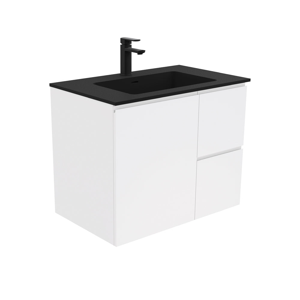 Fienza Montana Solid Surface Fingerpull Wall Hung Cabinet Only 750mm Right (1 Taphole) Satin White MON75ZR