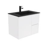 Fienza Montana Solid Surface Fingerpull Wall Hung Cabinet Only 750mm Right (1 Taphole) Satin White MON75ZR