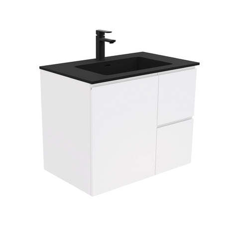 Fienza Montana Solid Surface Fingerpull Wall Hung Cabinet Only 750mm Right (1 Taphole) Satin White MON75ZR