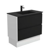 Fienza Montana Amato On Kickboard Vanity 900mm Satin Black w/ Satin White Panels (1 Taphole) MON90BBWK