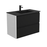 Fienza Montana Amato Wall Hung Vanity 900mm Satin Black w/ Satin White Panels (1 Taphole) MON90BBW