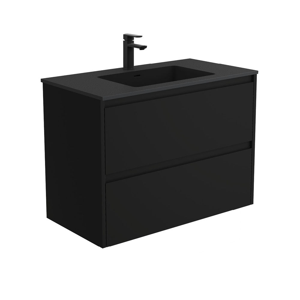 Fienza Montana Amato Wall Hung Vanity (1 Taphole) 900mm Satin Black MON90BB