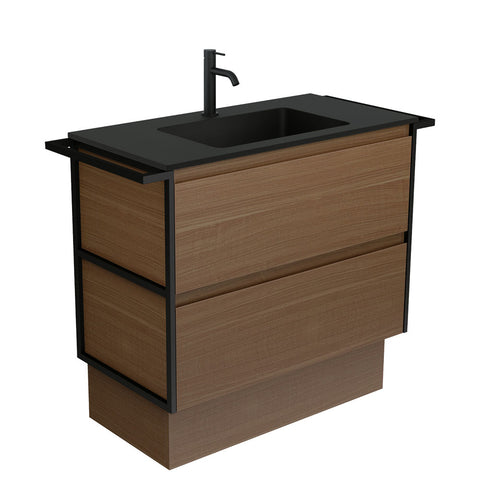 Fienza Montana Amato On Kickboard Vanity 900mm Walnut w/ Twin Towel Rails (1 Taphole) MON90BWATK
