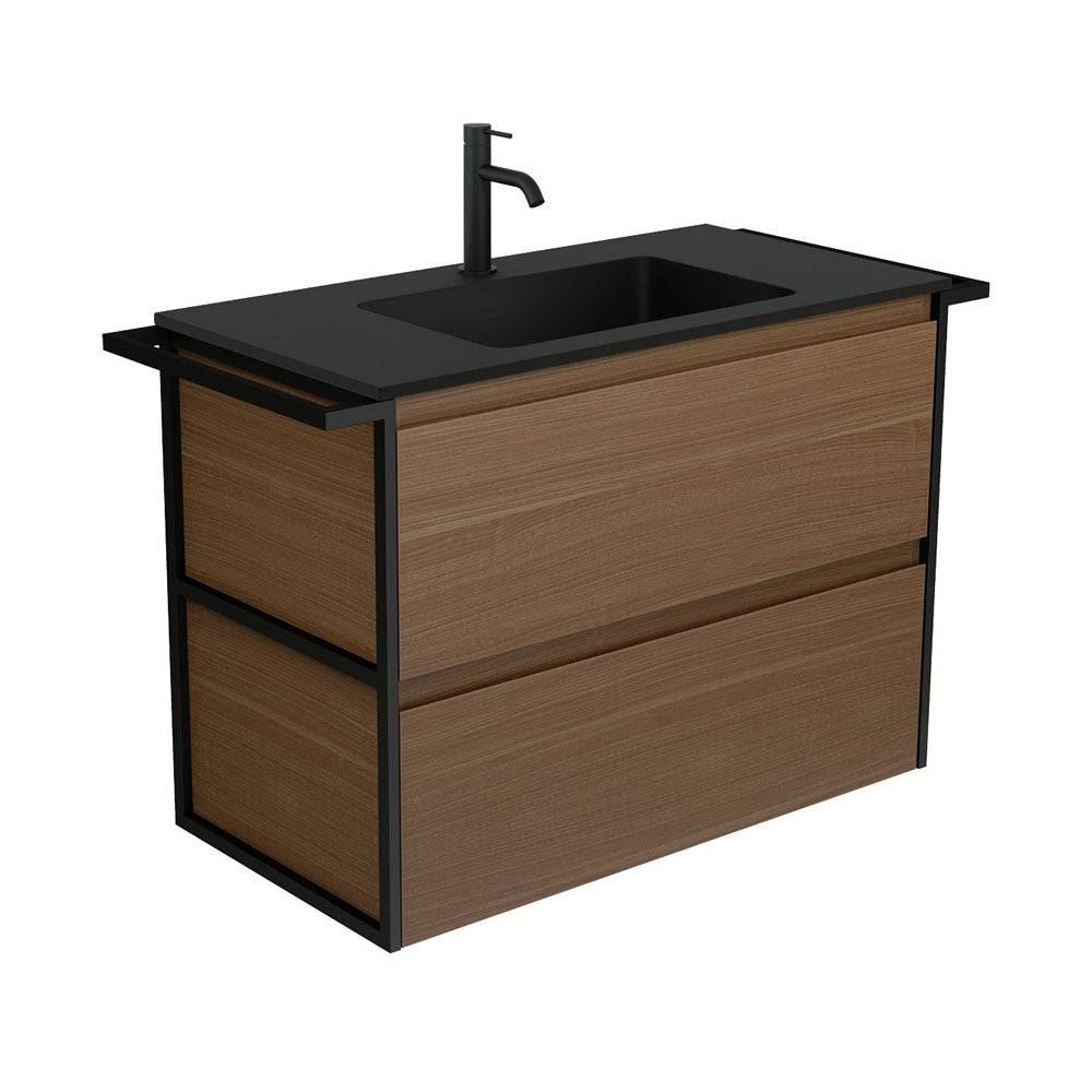 Fienza Montana Amato Wall Hung Vanity 900mm Walnut w/ Twin Towel Rails (1 Taphole) MON90BWAT