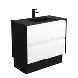 Fienza Montana Amato On Kickboard Vanity 900mm Satin White w/ Satin Black Panels (1 Taphole) MON90BWBK