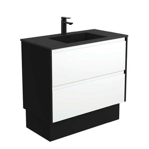 Fienza Montana Amato On Kickboard Vanity 900mm Satin White w/ Satin Black Panels (1 Taphole) MON90BWBK