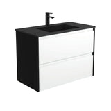 Fienza Montana Amato Wall Hung Vanity 900mm Satin White w/ Satin Black Panels (1 Taphole) MON90BWB