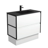 Fienza Montana Amato On Kickboard Vanity 900mm Satin White w/ Matte Black Frames (1 Taphole) MON90BWFK
