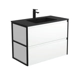 Fienza Montana Amato Wall Hung Vanity 900mm Satin White w/ Matte Black Frames (1 Taphole) MON90BWF