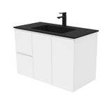 Fienza Montana Solid Surface Wall Hung Fingerpull Cabinet Only 900mm Left Drawers (1 Taphole) Gloss White MON90FL