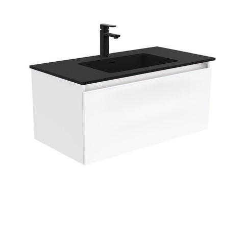 Fienza Montana Solid Surface Manu Wall Hung Cabinet Only 900mm w/ 2 Internal Drawers (1 Taphole) Gloss White MON90H