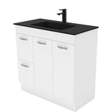 Fienza Montana Solid Surface Uni On Kickboard Cabinet Only 900mm Left Drawers w/ Solid Doors (1 Taphole) Gloss White MON90NKWL