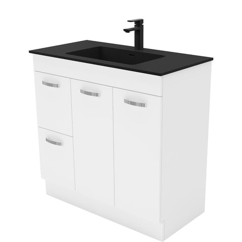 Fienza Montana Solid Surface Uni On Kickboard Cabinet Only 900mm Left Drawers w/ Solid Doors (1 Taphole) Gloss White MON90NKWL