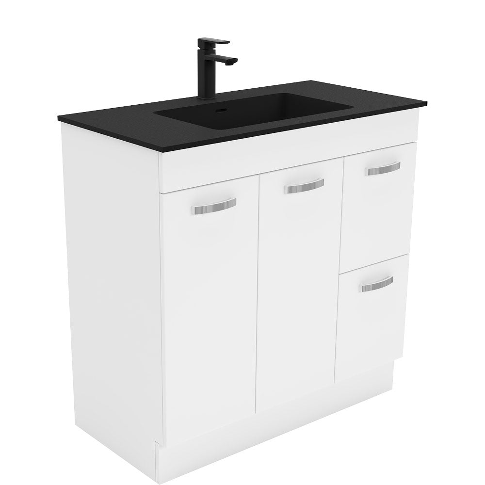 Fienza Montana Solid Surface Uni On Kickboard Cabinet Only 900mm Right Drawers w/ Solid Doors (1 Taphole) Gloss White MON90NKWR