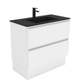 Fienza Montana Solid Surface Quest On Kickboard Cabinet Only 900mm 2 Drawers (1 Taphole) Gloss White MON90QK
